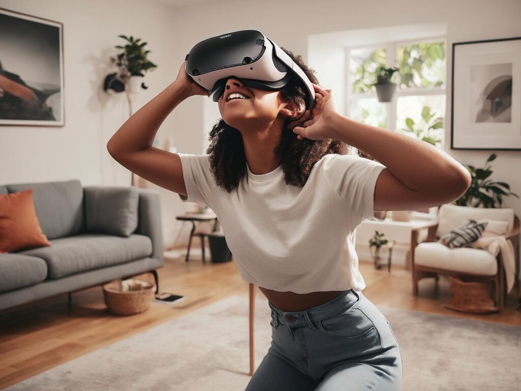 chica contenta con fotografia 360
